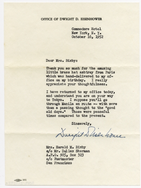 Image: correspondence: Dwight D. Eisenhower and Debby Bixby