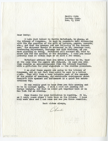 Image: correspondence: Charles A. Lindbergh to Debby Bixby