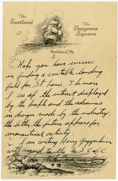 Image: correspondence: Charles Lindbergh to Harold M. Bixby