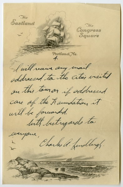 Image: correspondence: Charles Lindbergh to Harold M. Bixby