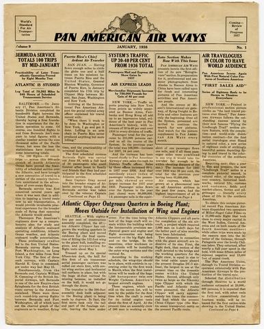 Employee newsletter: Pan American Air Ways [1 issue: January 1938]