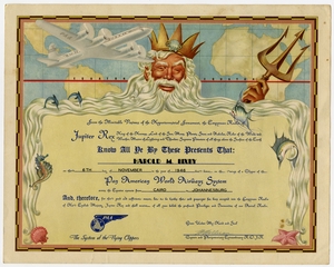 Image: souvenir certificate: Pan American World Airways, Jupiter Rex equator crossing for Harold M. Bixby