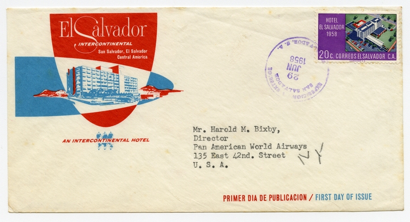 Image: airmail flight cover: first day of issue, Hotel El Salvador
