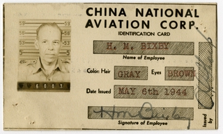 Image: identification card: China National Aviation Corporation, Harold M. Bixby