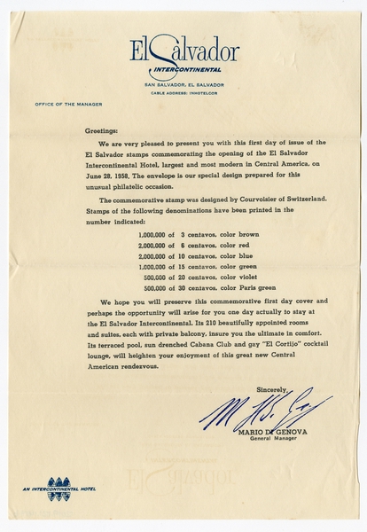 Image: airmail flight cover: first day of issue, Hotel El Salvador