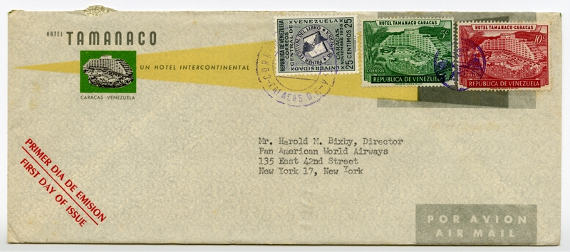 Image: airmail flight cover: first day of issue, Hotel Tamanaco