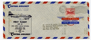 Image: airmail flight cover: Central Airlines, first flight, AM-81. Fort Smith - Fayetteville - St. Louis