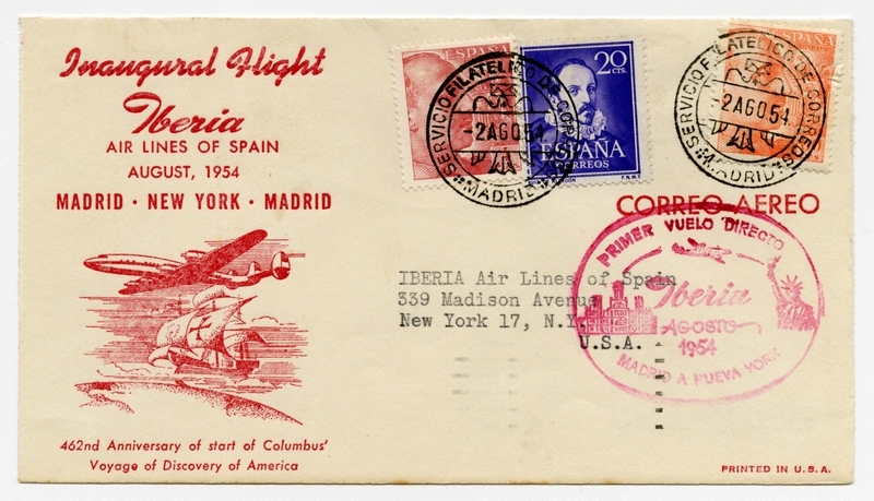 Image: airmail flight cover: Iberia, first flight, Madrid - New York - Madrid
