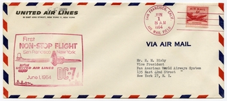 Image: airmail flight cover: United Air Lines, first nonstop flight, San Francisco - New York