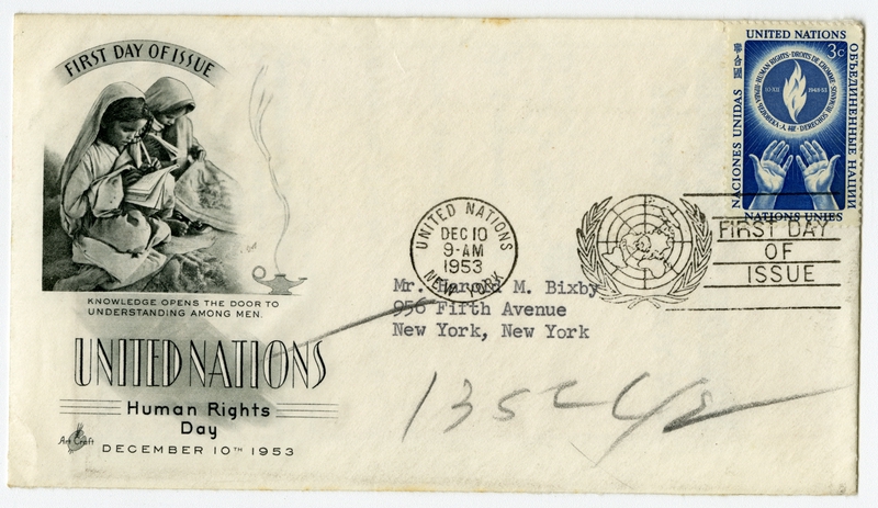 Image: airmail flight cover: first day of issue, United Nations Human Rights Day