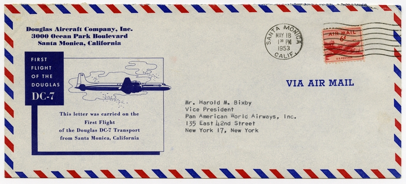 Image: airmail flight cover: Douglas Aircraft Company, first flight, Douglas DC-7