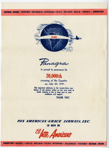 Image: airmail flight cover: Panagra (Pan-American-Grace Airways)