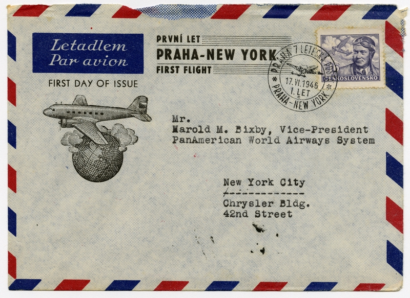 Image: airmail flight cover: first flight, Prague - New York