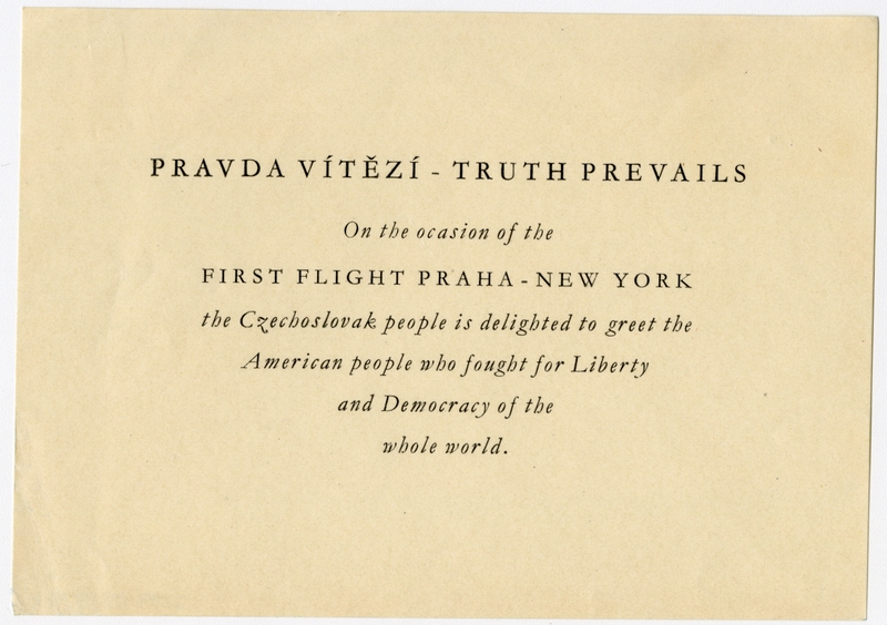 Image: airmail flight cover: first flight, Prague - New York