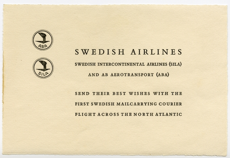 Image: airmail flight cover: Swedish Intercontinental Airlines (SILA) and AB Aerotransport (AB), first Swedish transatlantic flight