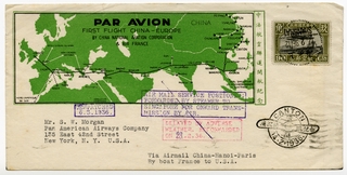 Image: airmail flight cover: CNAC (China National Aviation Corporation), first flight, China to Europe