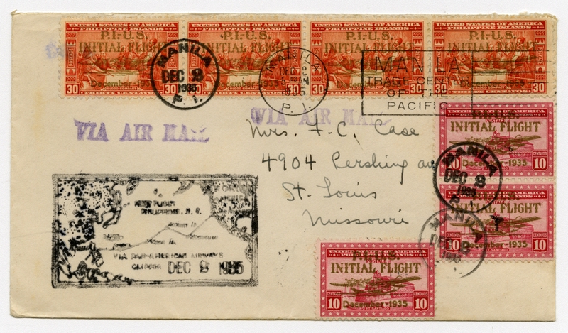 Image: airmail flight cover: Pan American Airways, first flight, Philippines to California