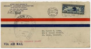 Image: airmail flight cover: Lindbergh airmail flight, CAM-2, Chicago to St. Louis route
