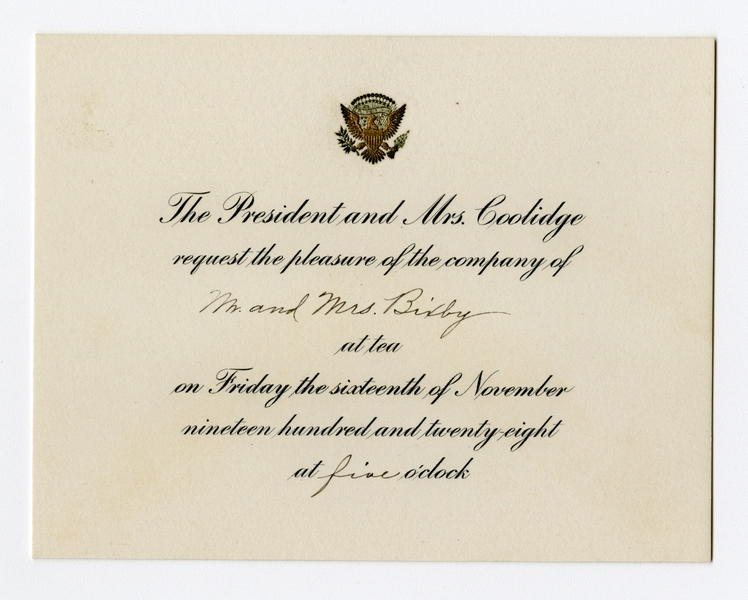 Image: invitation: White House Invitation to Tea from President Coolidge to Harold M. Bixby