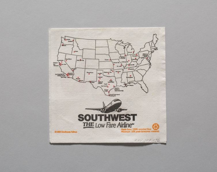 Image: cocktail paper napkin: Southwest Airlines