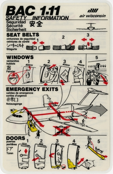 Image: safety information card: Air Wisconsin, BAC One-Eleven