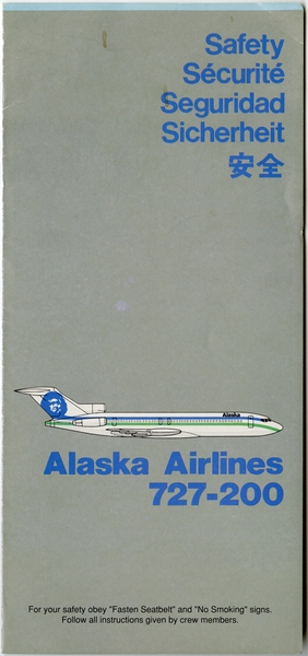Image: safety information card: Alaska Airlines, Boeing 727-200