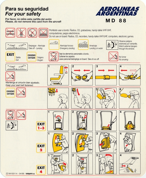 Image: safety information card: Aerolineas Argentinas, McDonnell Douglas MD-88