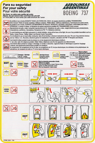 Image: safety information card: Aerolineas Argentinas, Boeing 737