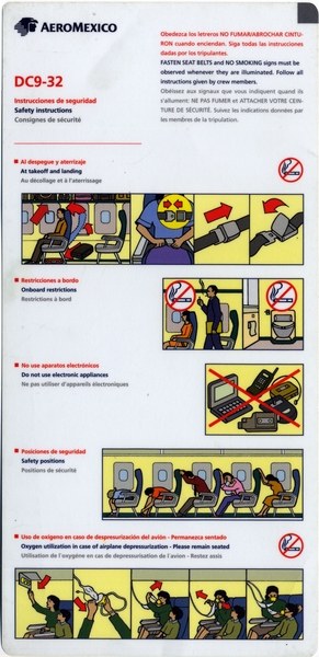 Image: safety information card: AeroMexico, Douglas DC-9-32