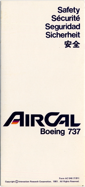 Image: safety information card: AirCal, Boeing 737