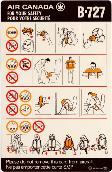 Image: safety information card: Air Canada, Boeing 727