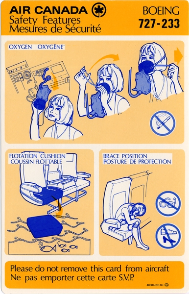 Image: safety information card: Air Canada, Boeing 727-233