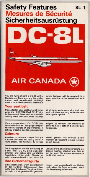 Image: safety information card: Air Canada, Douglas DC-8L