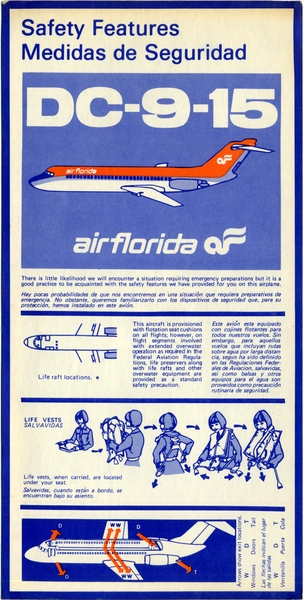 Image: safety information card: Air Florida, Douglas DC-9-15