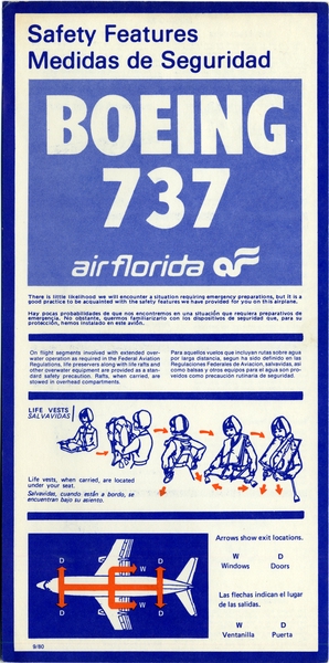 Image: safety information card: Air Florida, Boeing 737
