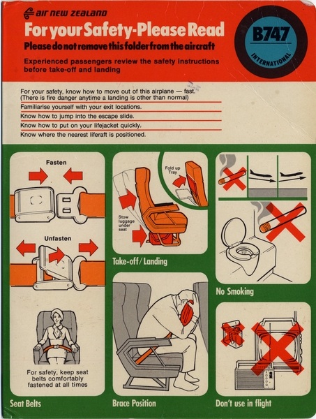 Image: safety information card: Air New Zealand, Boeing 747