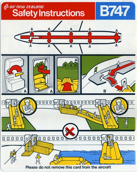 Image: safety information card: Air New Zealand, Boeing 747