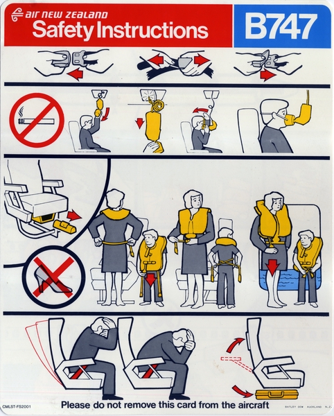 Image: safety information card: Air New Zealand, Boeing 747