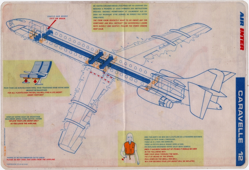 Image: safety information card: Air Inter, Sud Aviation 12 Caravelle