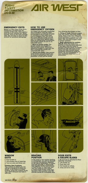 Image: safety information card: Air West, Douglas DC-9-30