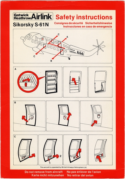 Image: safety information card: British Airways Helicopters / Gatwick Heathrow Airlink, Sikorsky S-61N