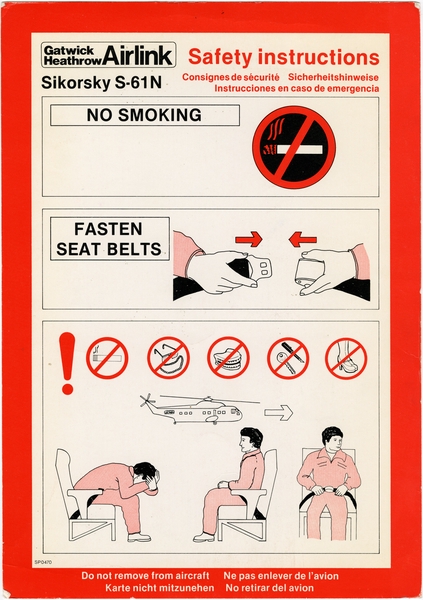 Image: safety information card: British Airways Helicopters / Gatwick Heathrow Airlink, Sikorsky S-61N