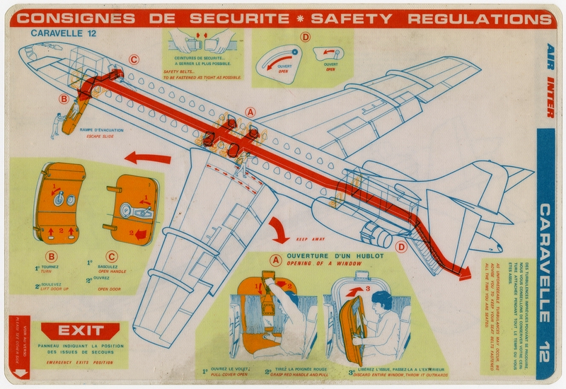 Image: safety information card: Air Inter, Sud Aviation 12 Caravelle
