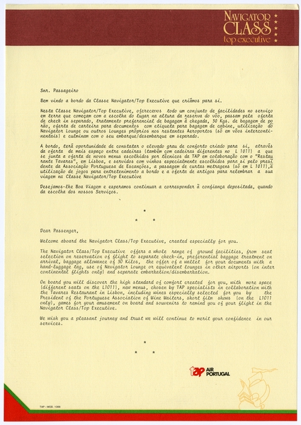 Image: flight information packet: TAP Air Portugal