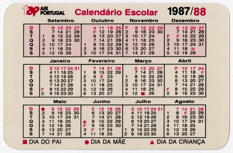 Image: pocket calendar: Air Portugal, 1987-1988