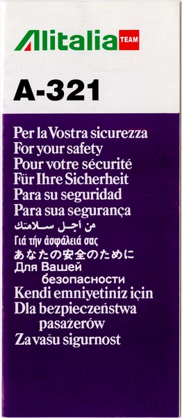 Image: safety information card: Alitalia, Airbus A321