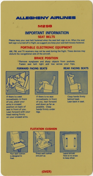 Image: safety information card: Allegheny Airlines, Mohawk 298
