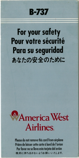 Image: safety information card: America West Airlines, Boeing 737