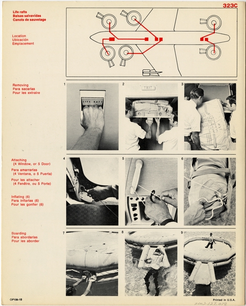 Image: safety information card: American Airlines, Boeing 707-323B, Boeing 727-323C