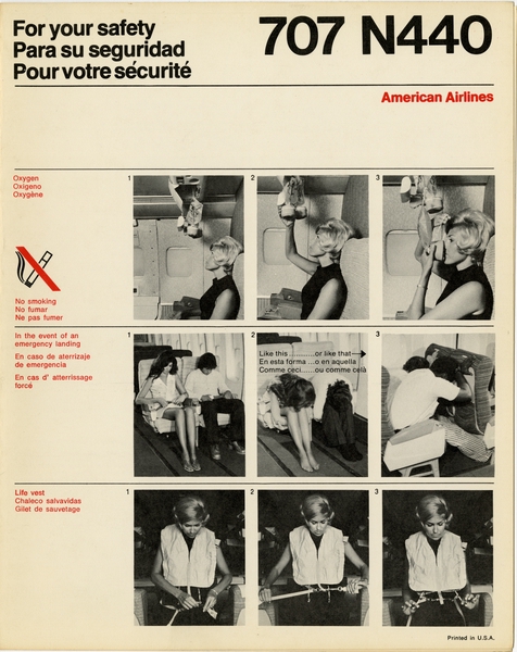Image: safety information card: American Airlines, Boeing 707-N440